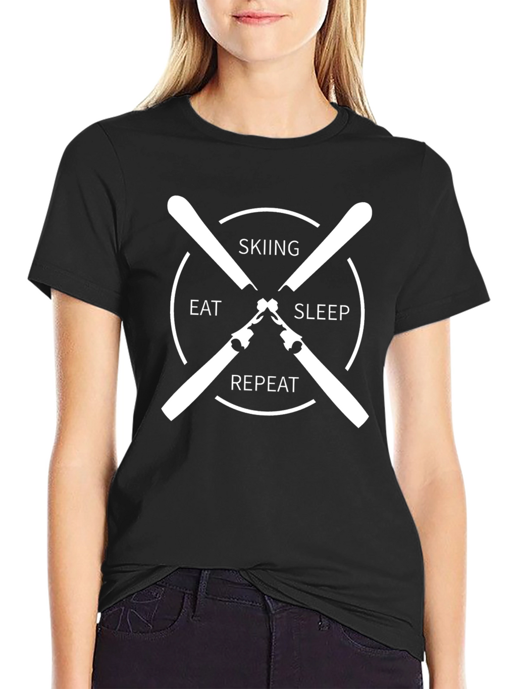 Skiing Eat Sleep Repeat Black T-Shirt