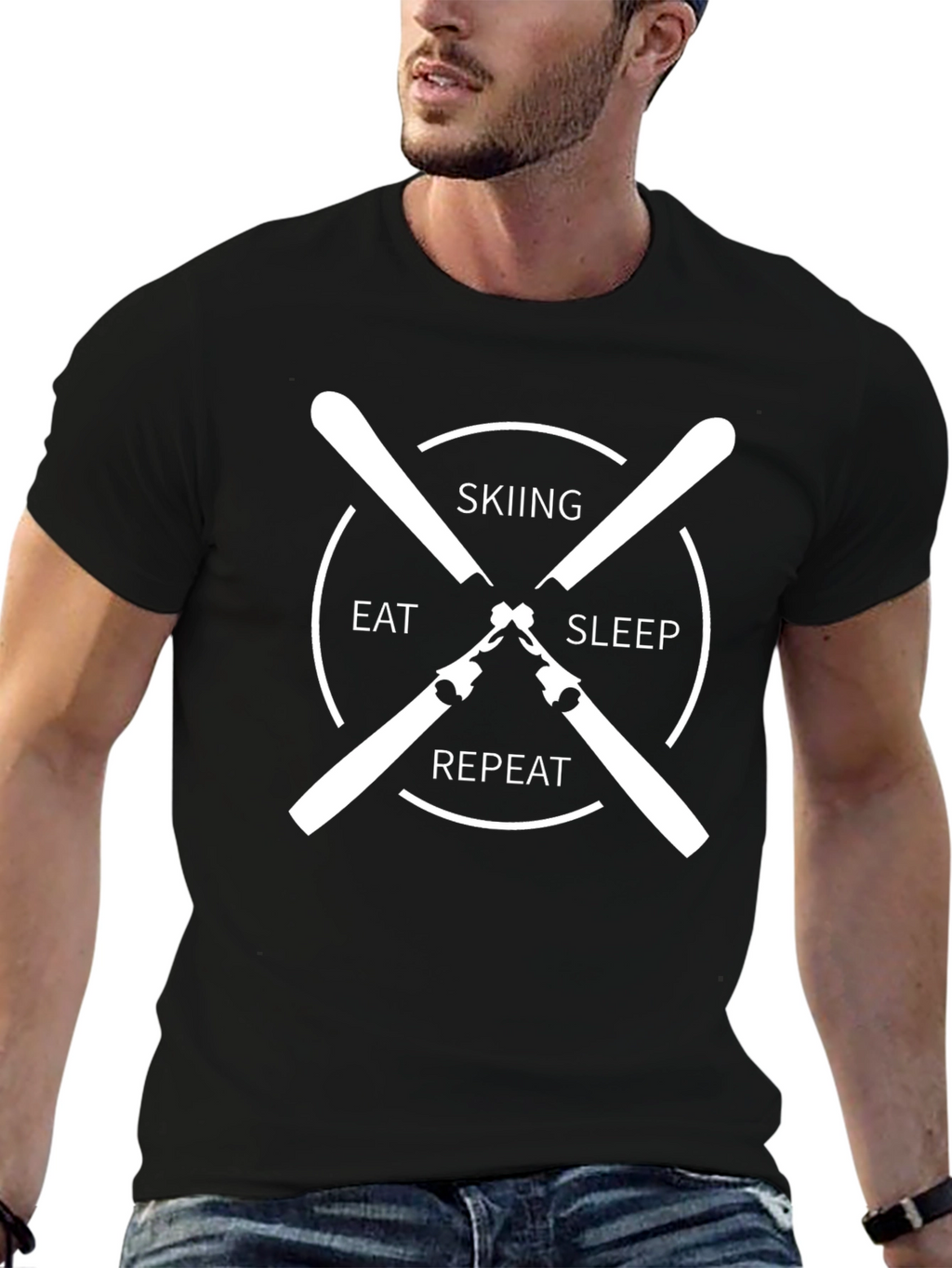 Skiing Eat Sleep Repeat Black T-Shirt