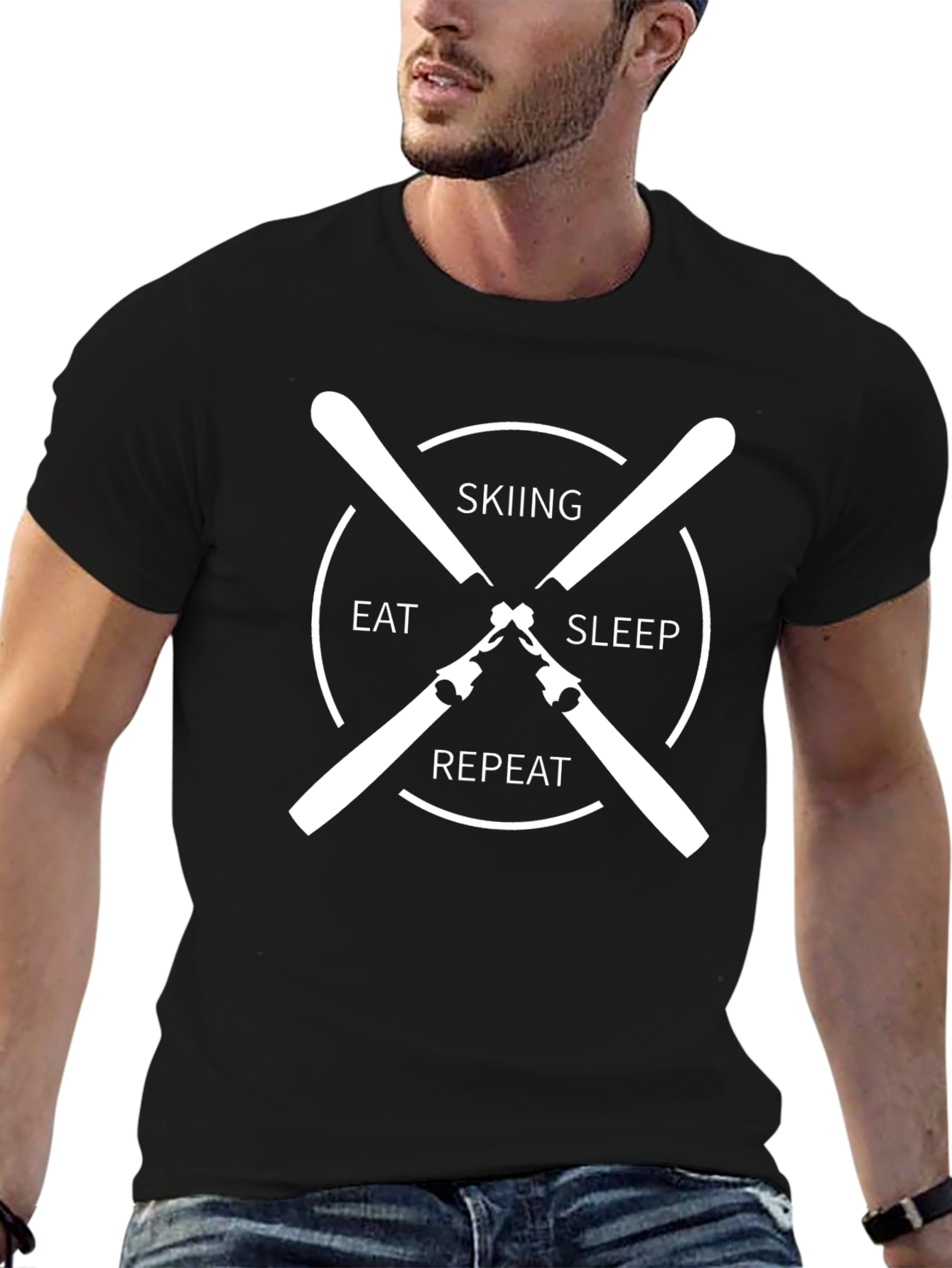 Skiing Eat Sleep Repeat Black T-Shirt