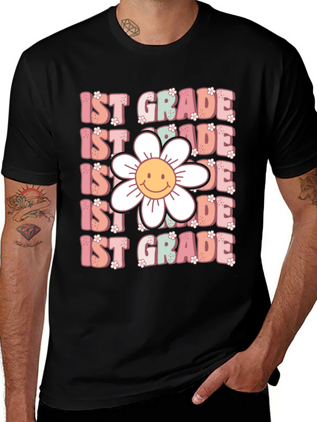 1st Grade Teacher T-Shirt with Flower