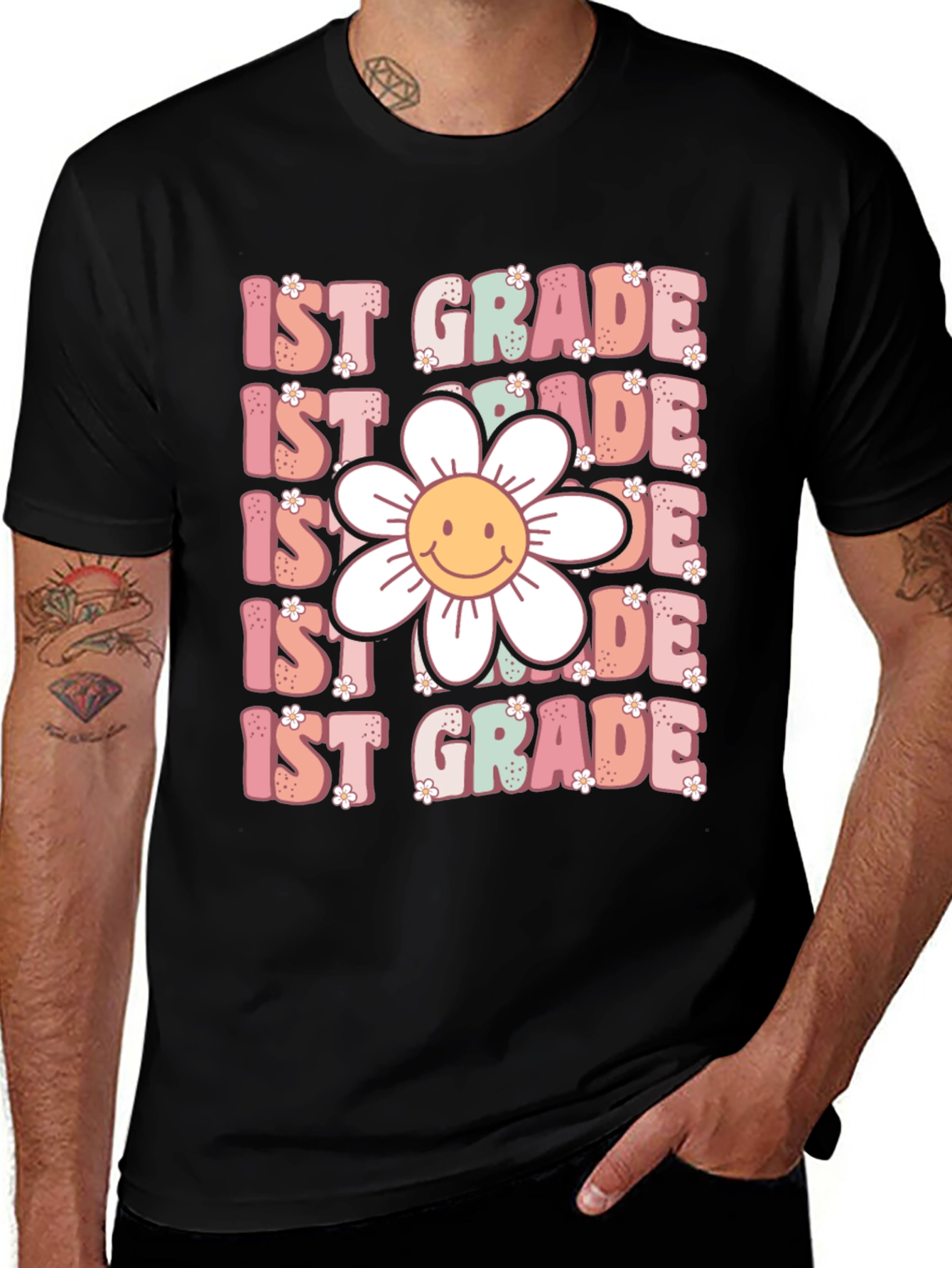 1st Grade Teacher T-Shirt with Flower