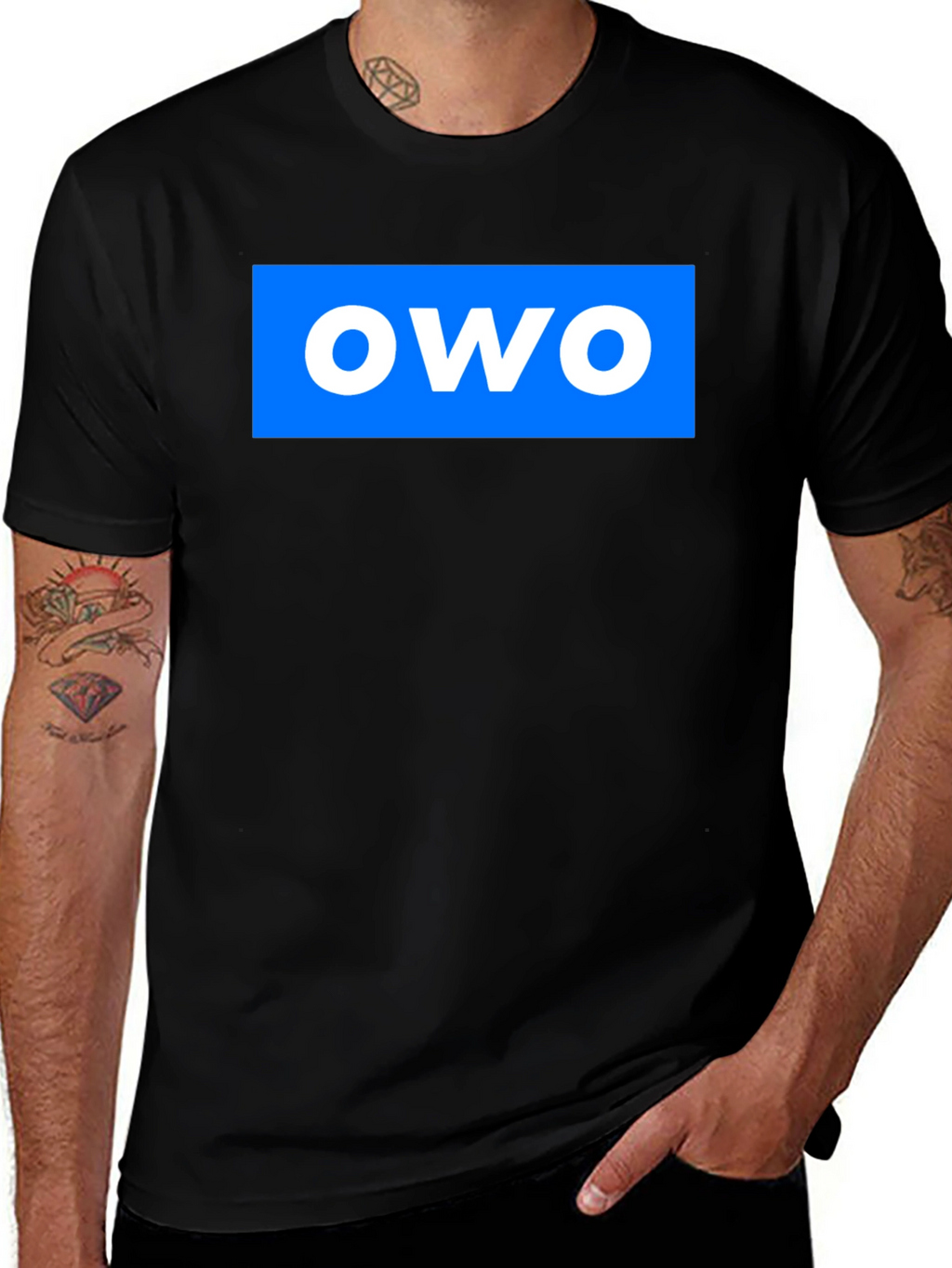OWO Graphic T-Shirt - Blue on Black