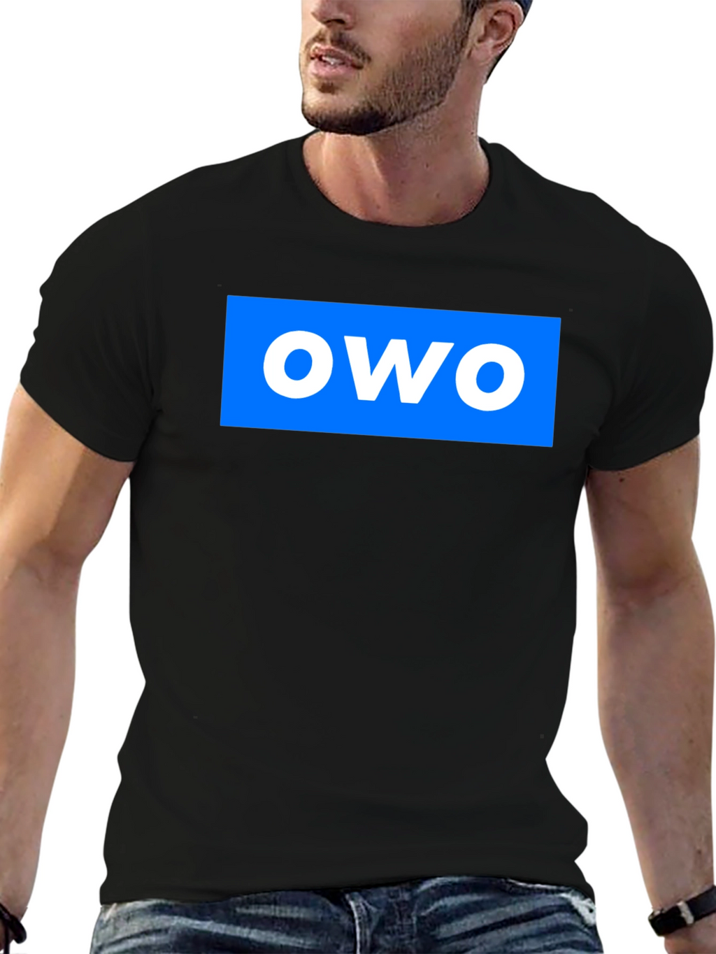 OWO Graphic T-Shirt - Blue on Black