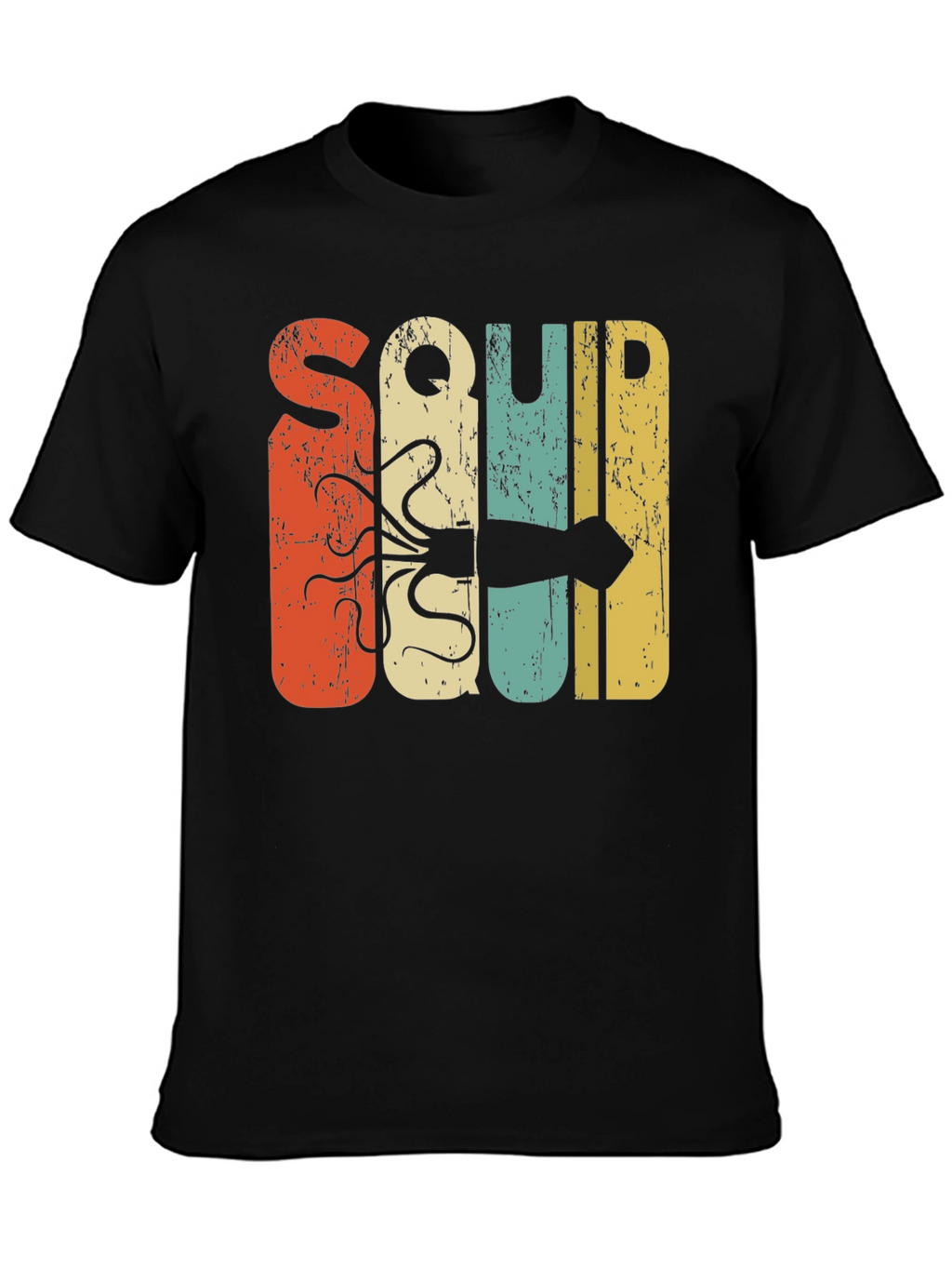 Retro Squid Graphic Tee - Black Cotton T-Shirt