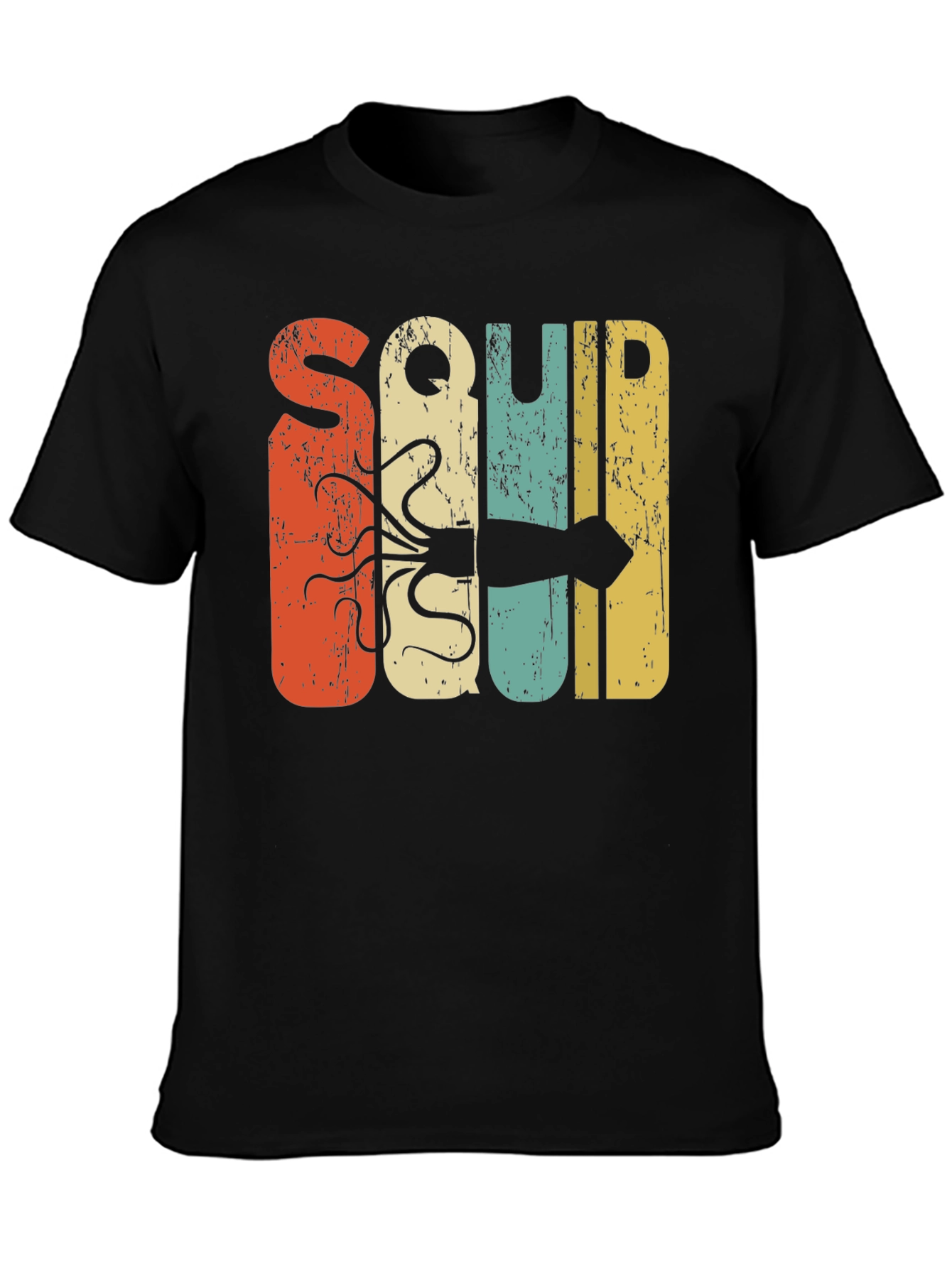 Retro Squid Graphic Tee - Black Cotton T-Shirt