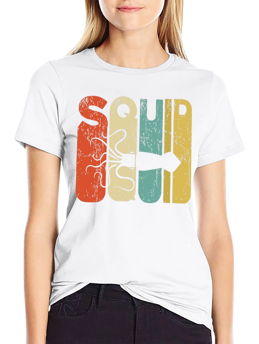 Retro Squid Graphic Tee - Black Cotton T-Shirt