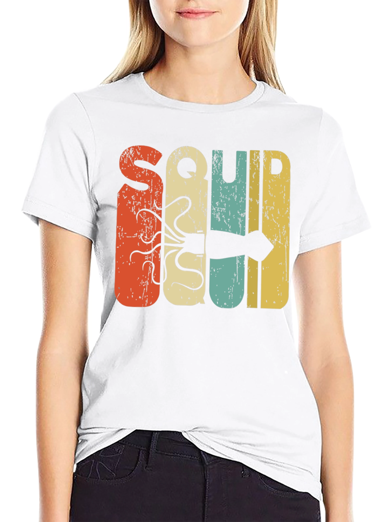 Retro Squid Graphic Tee - Black Cotton T-Shirt