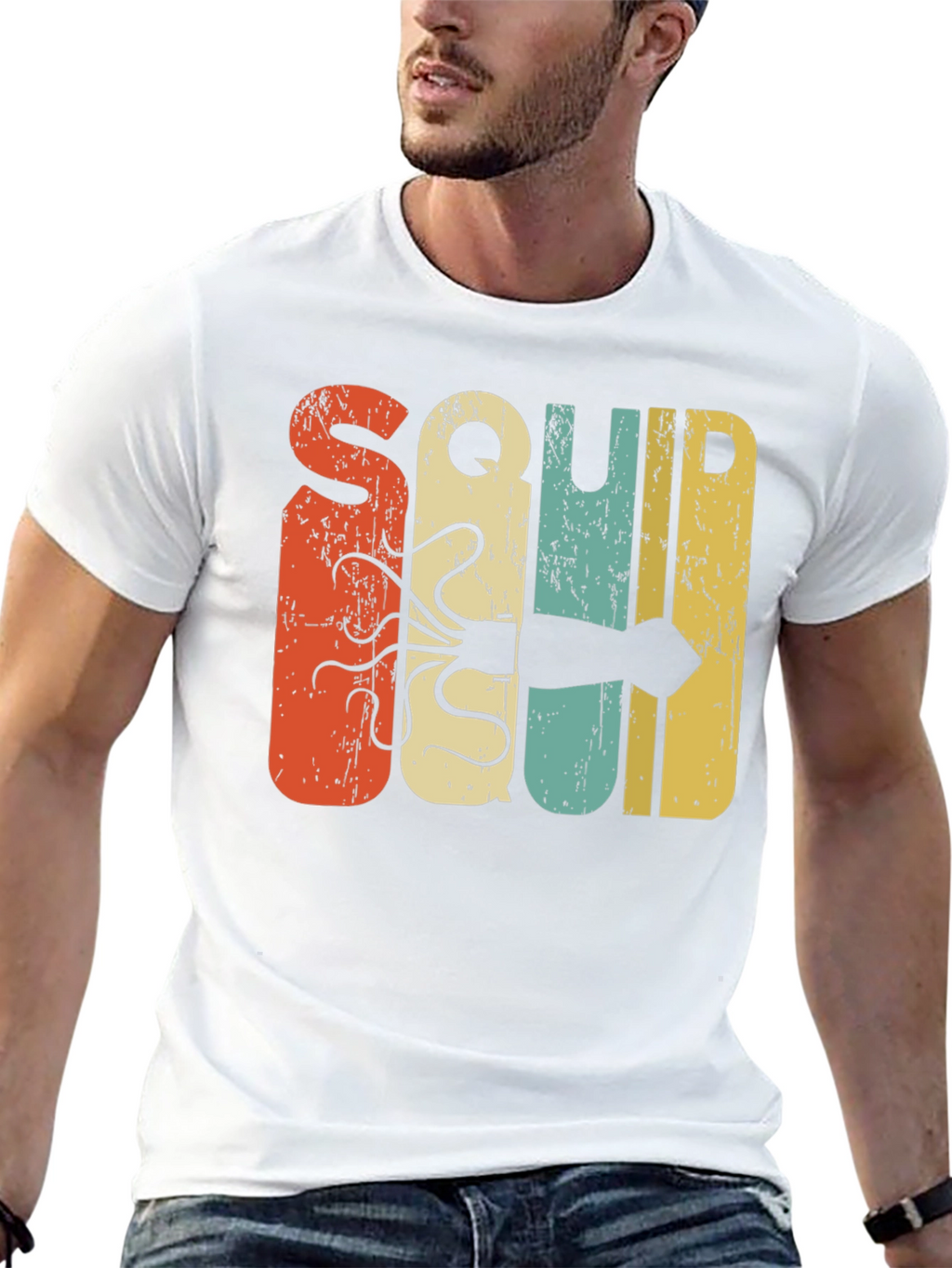 Retro Squid Graphic Tee - Black Cotton T-Shirt