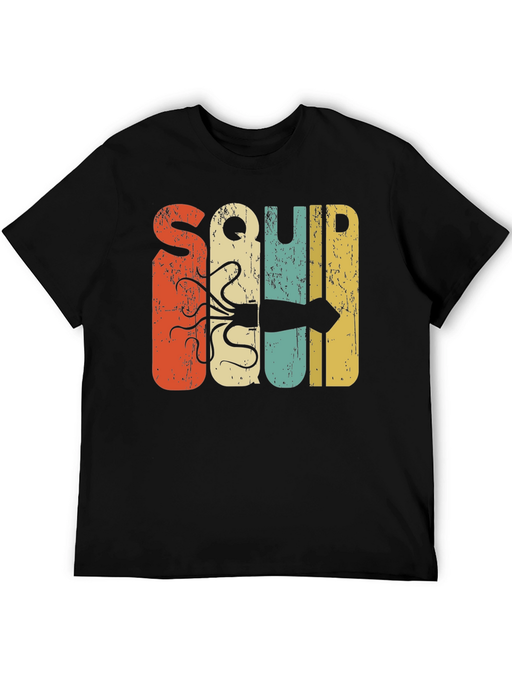 Retro Squid Graphic Tee - Black Cotton T-Shirt