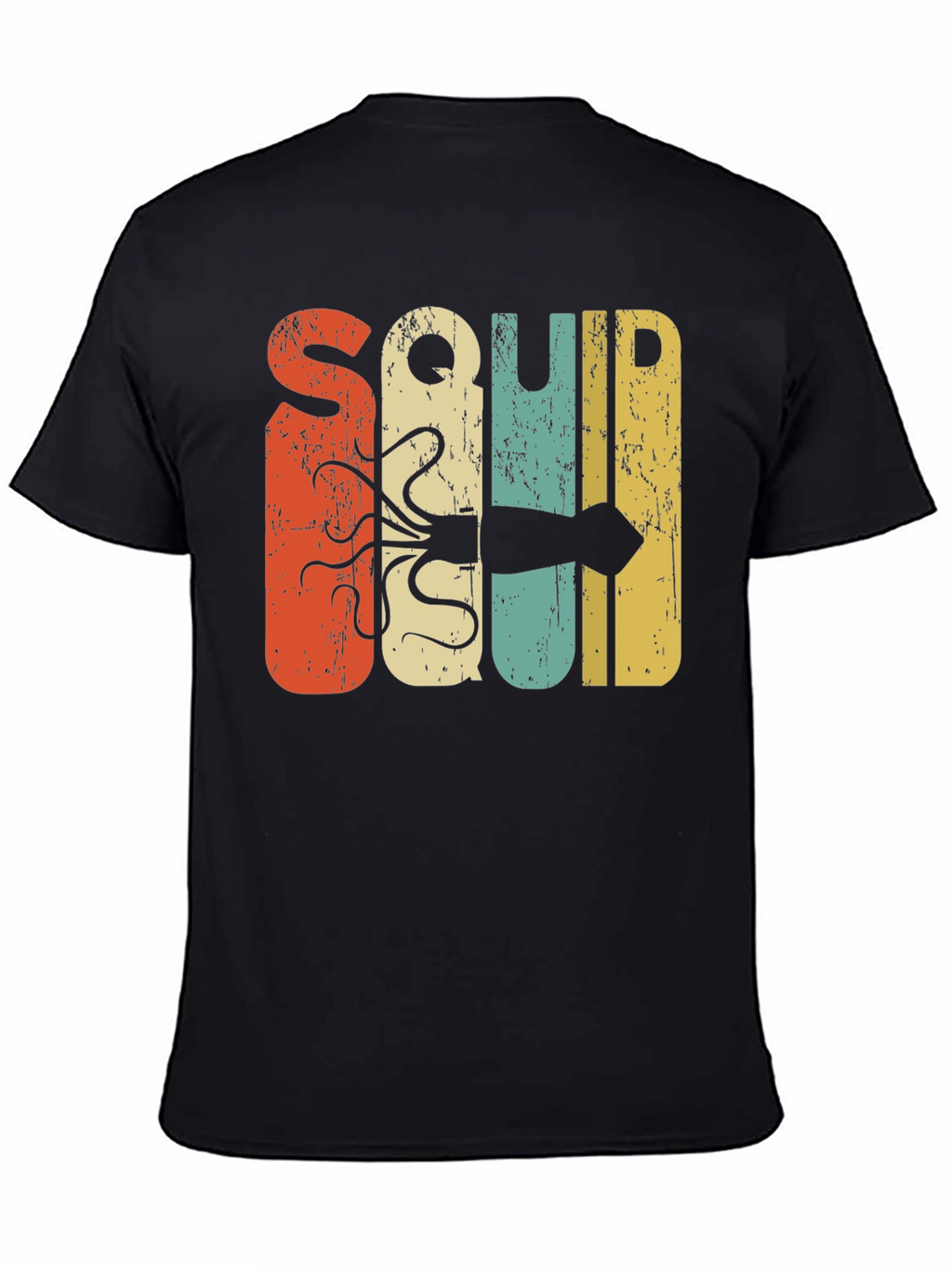 Retro Squid Graphic Tee - Black Cotton T-Shirt