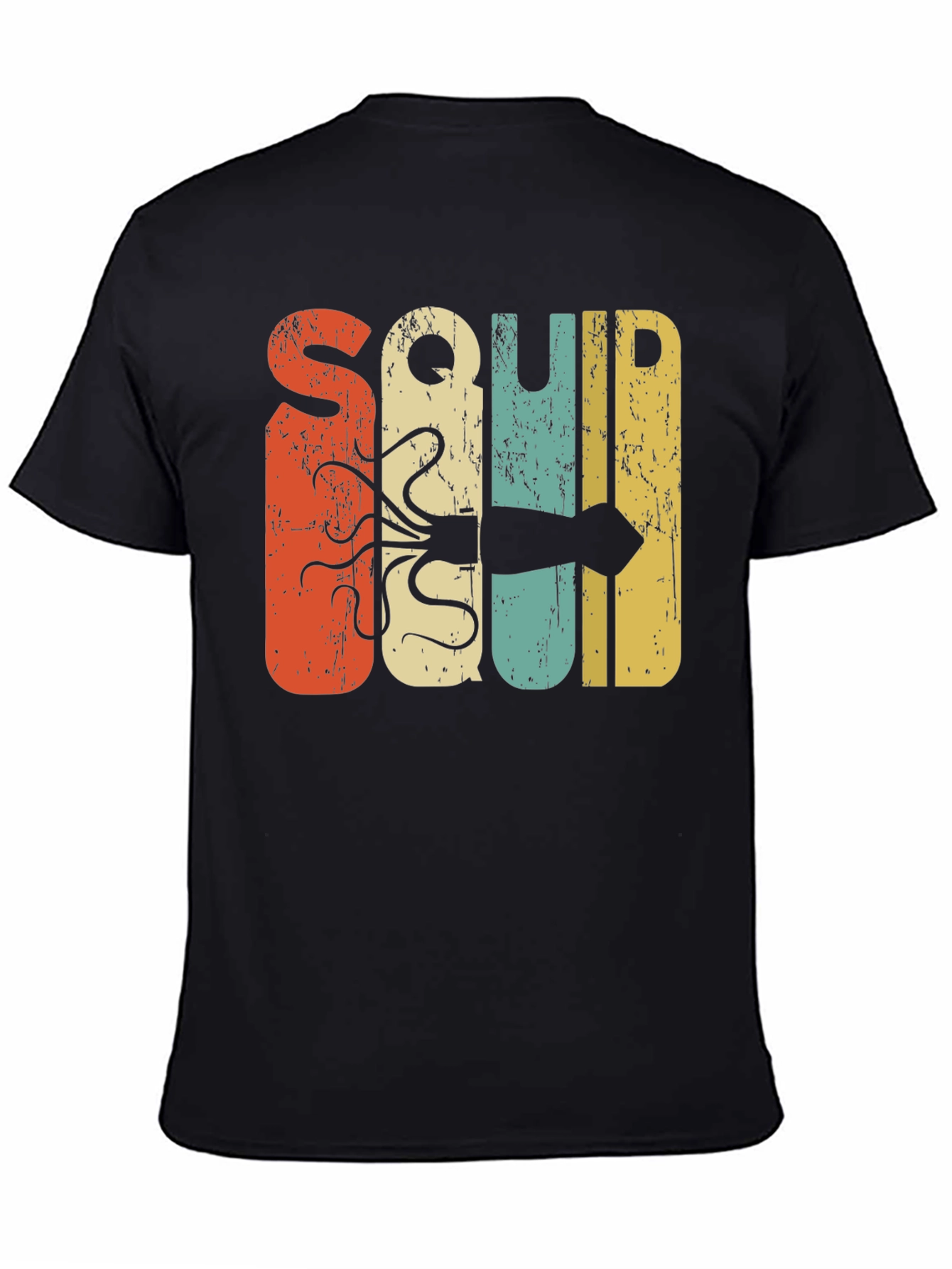 Retro Squid Graphic Tee - Black Cotton T-Shirt