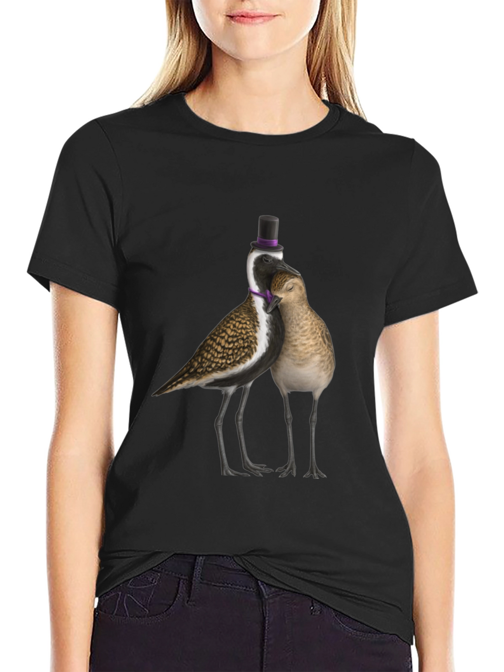 Novelty Bird Couple T-Shirt - Black