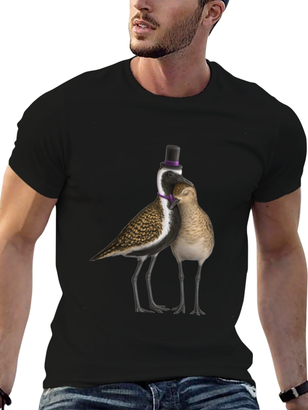 Novelty Bird Couple T-Shirt - Black