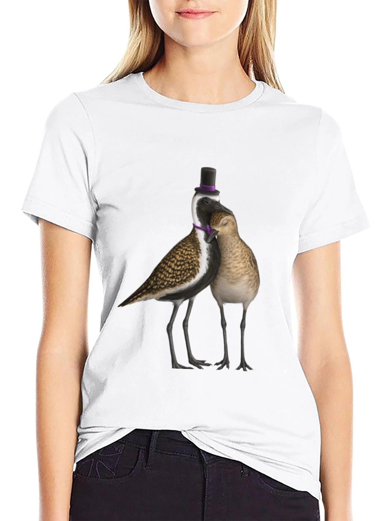 Novelty Bird Couple T-Shirt - Black