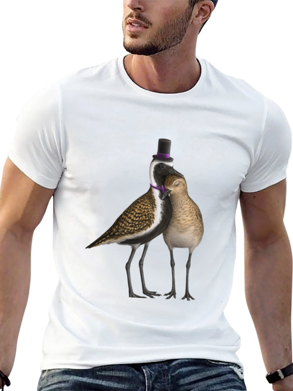 Novelty Bird Couple T-Shirt - Black