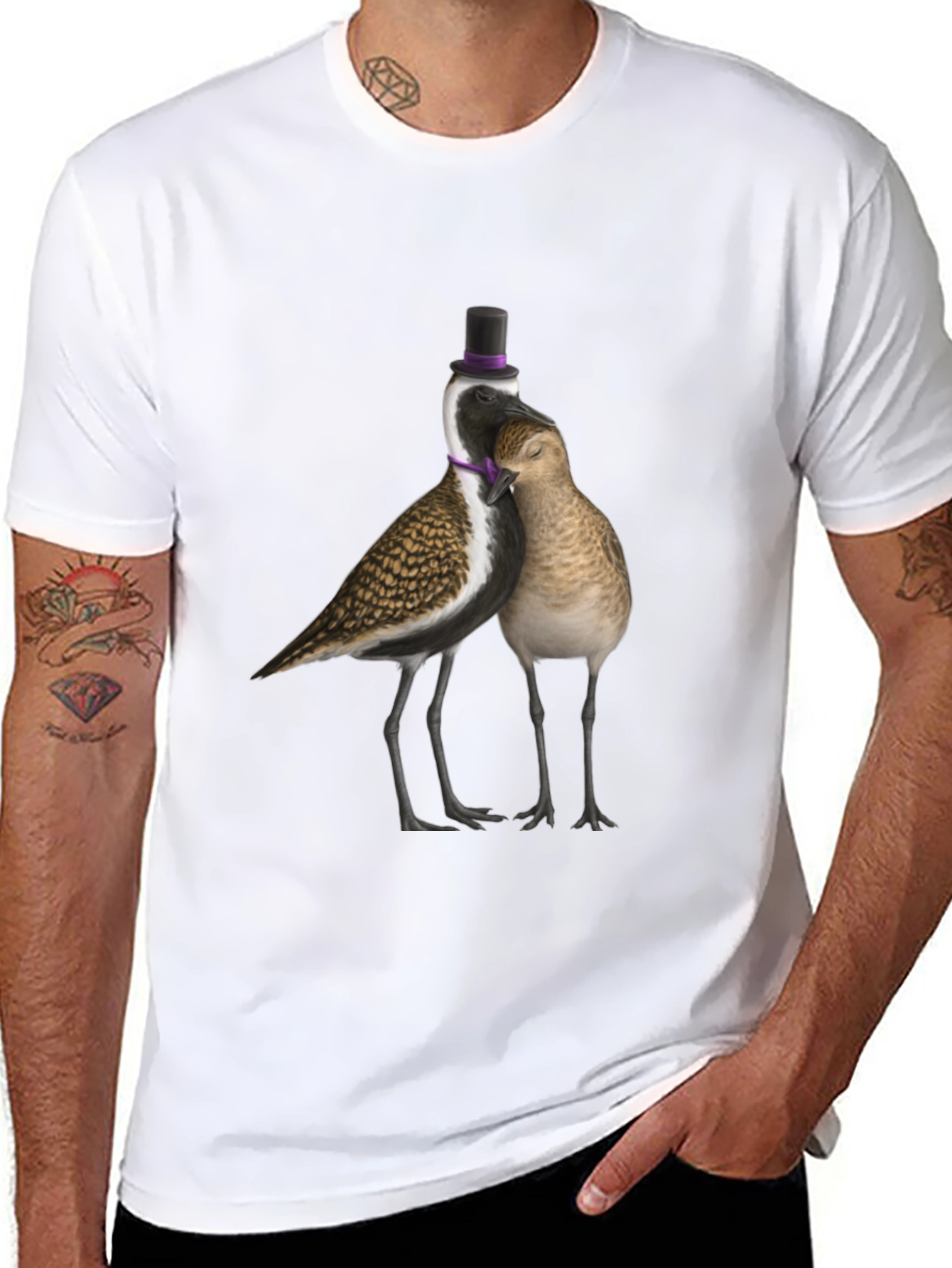 Novelty Bird Couple T-Shirt - Black