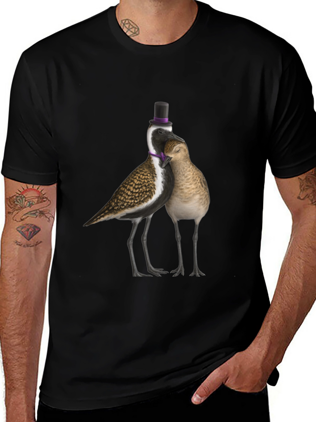 Novelty Bird Couple T-Shirt - Black