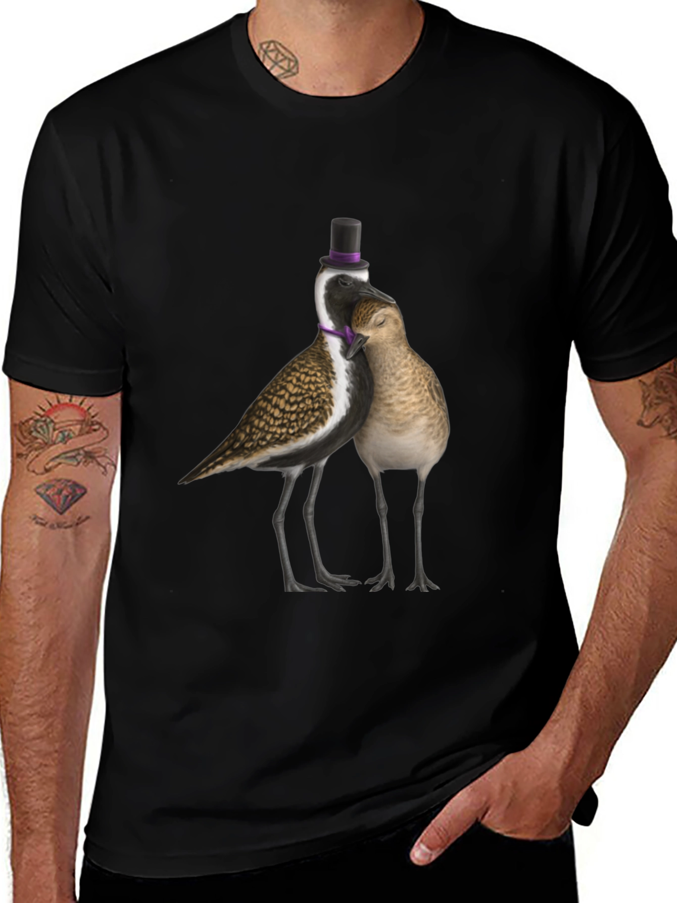 Novelty Bird Couple T-Shirt - Black