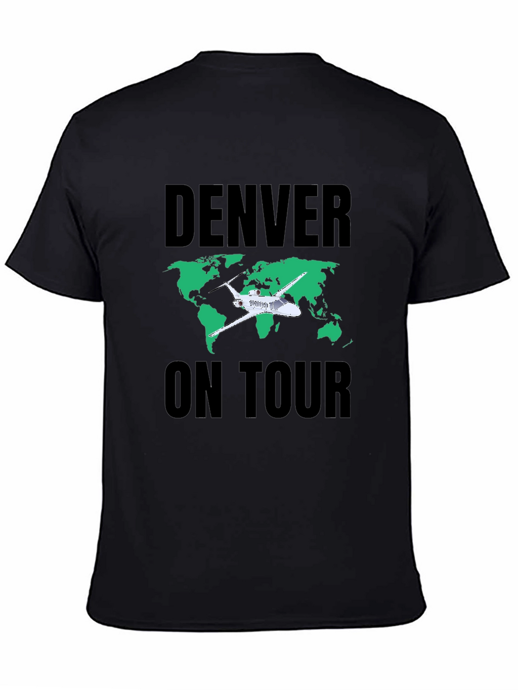 Denver On Tour Black T-Shirt with World Map