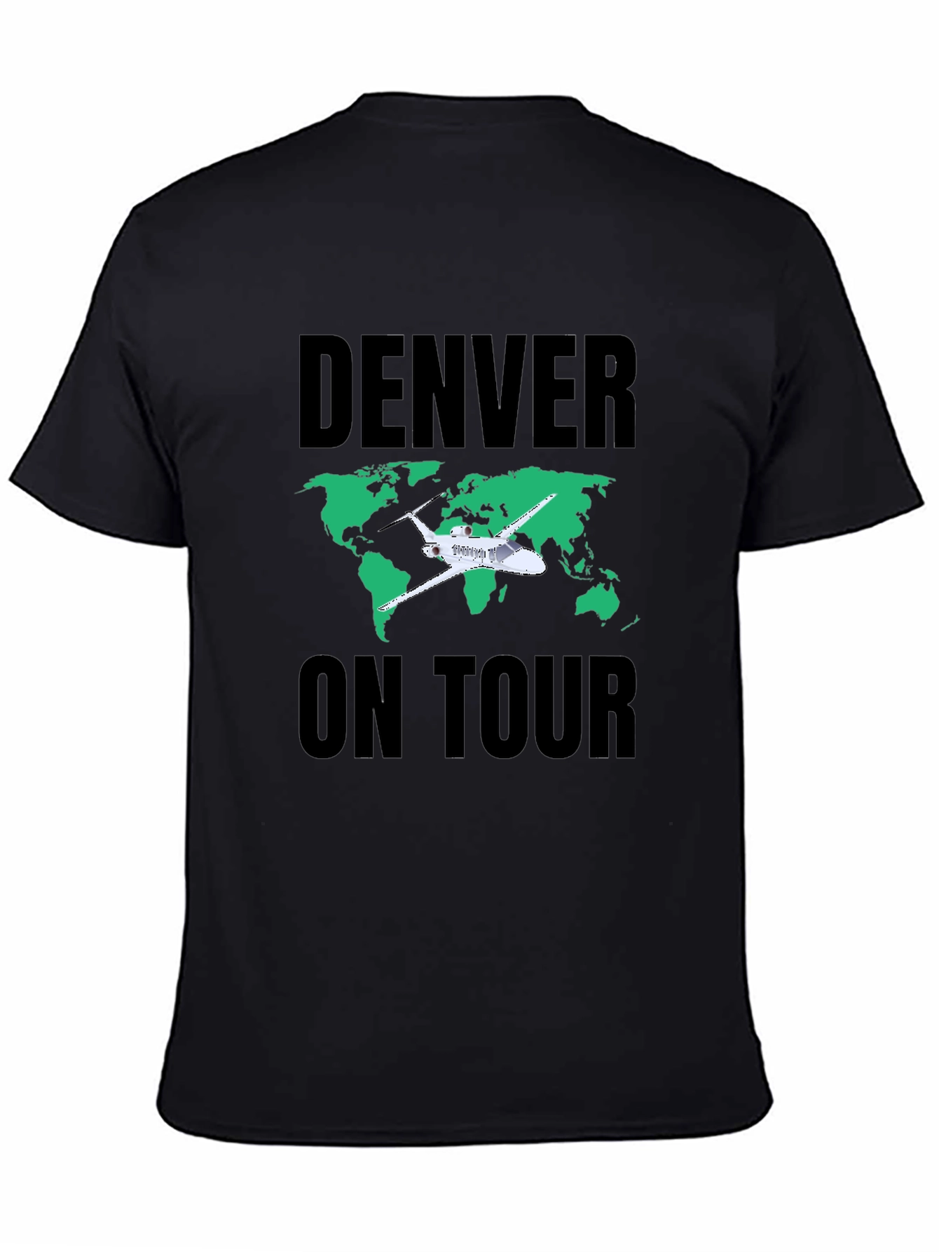 Denver On Tour Black T-Shirt with World Map