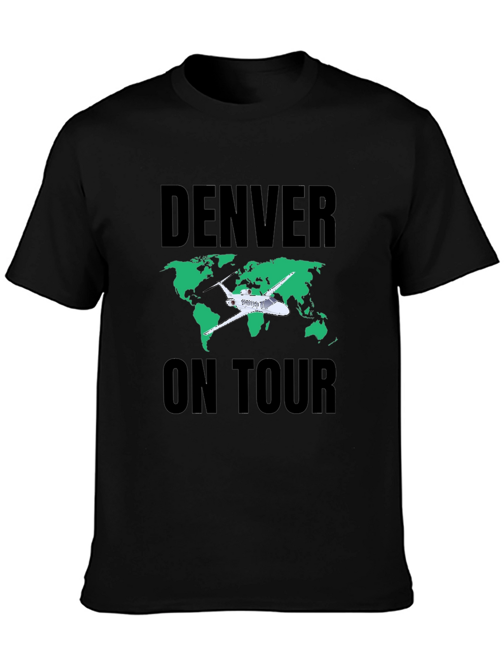 Denver On Tour Black T-Shirt with World Map
