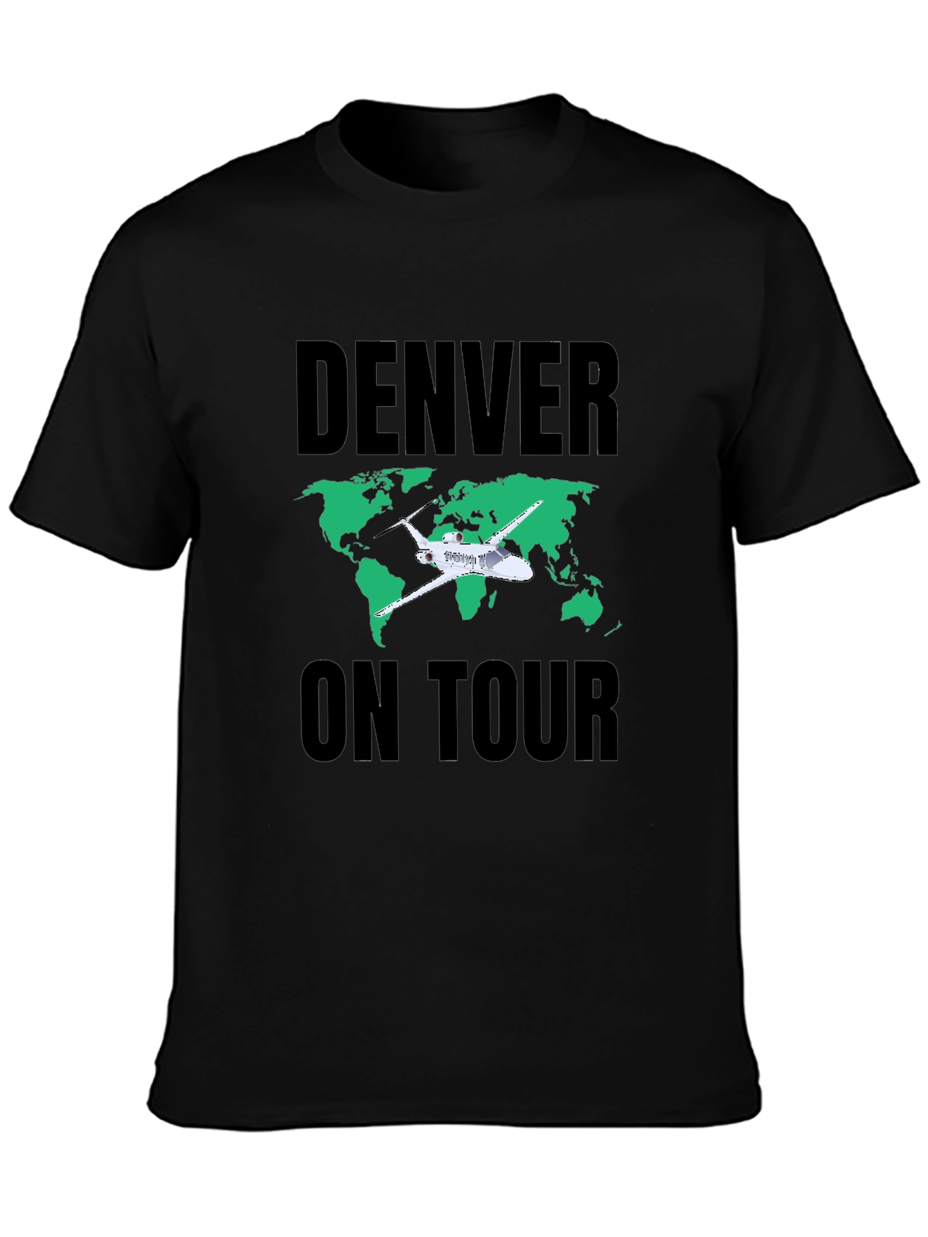 Denver On Tour Black T-Shirt with World Map