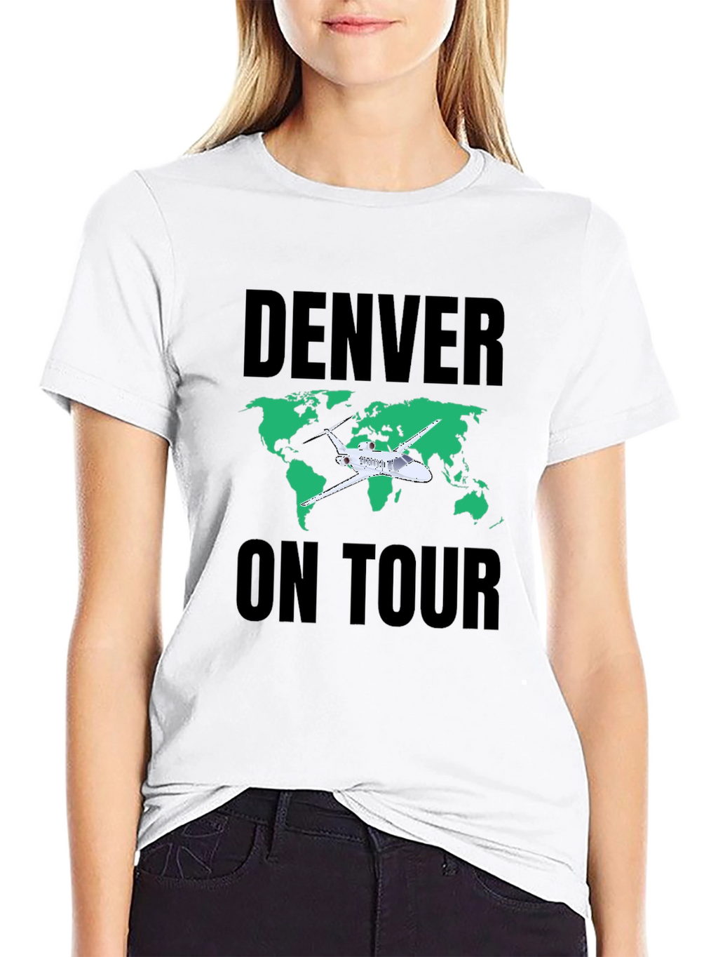 Denver On Tour Black T-Shirt with World Map