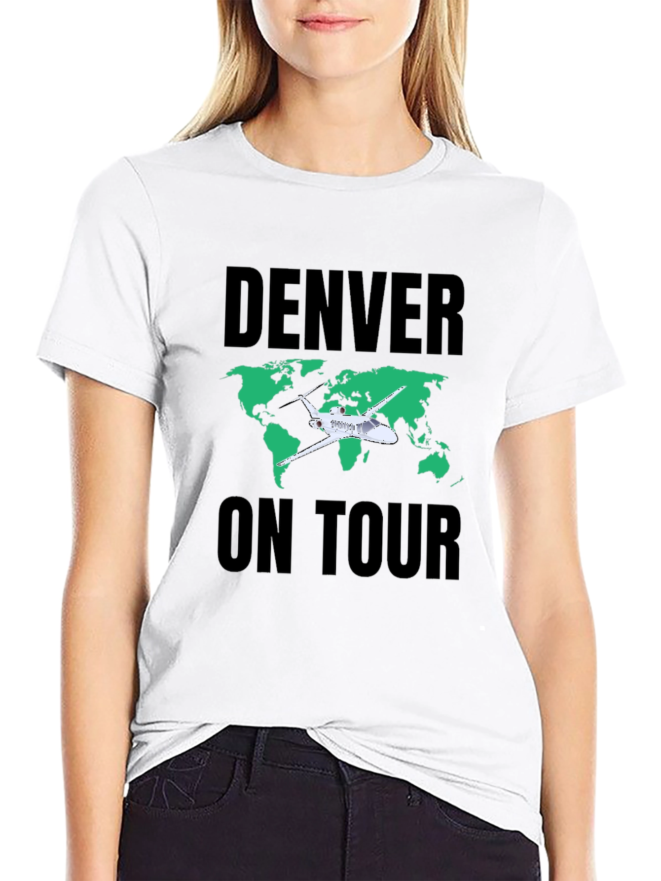 Denver On Tour Black T-Shirt with World Map