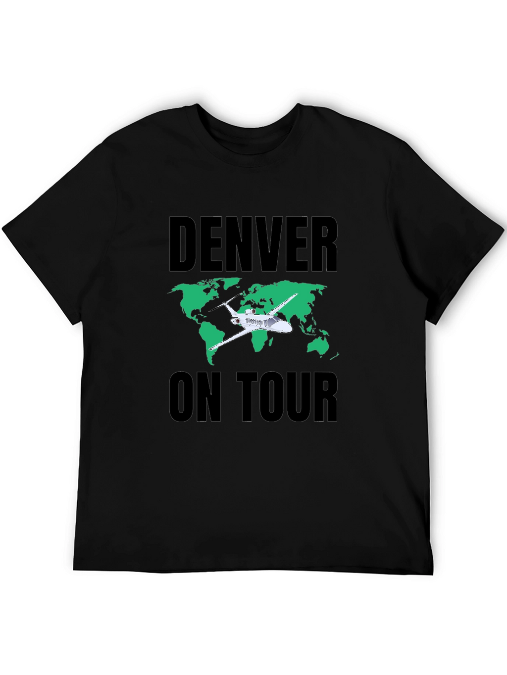 Denver On Tour Black T-Shirt with World Map