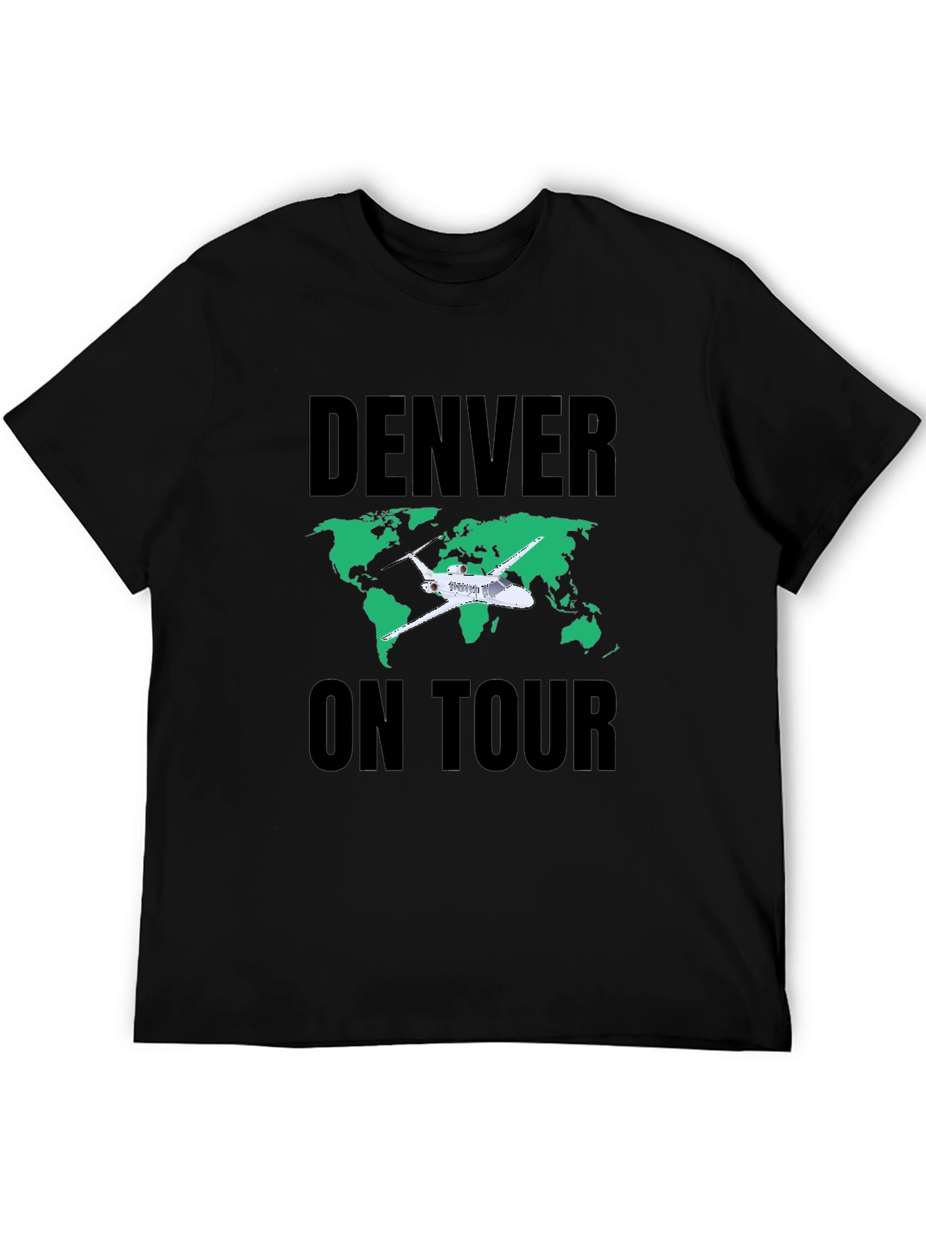 Denver On Tour Black T-Shirt with World Map