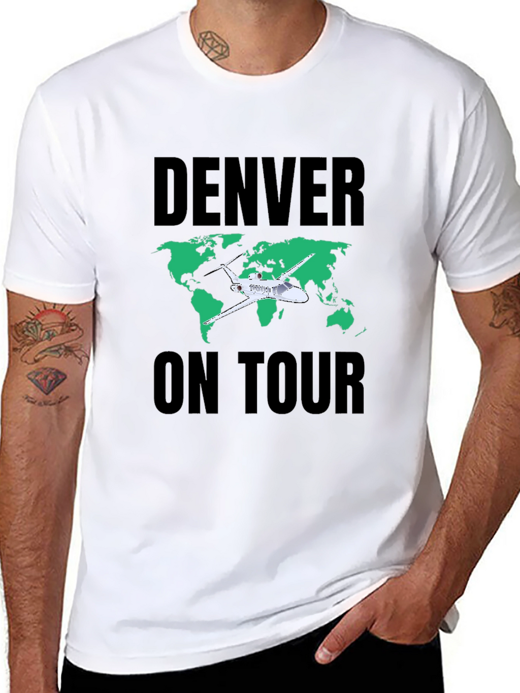Denver On Tour Black T-Shirt with World Map