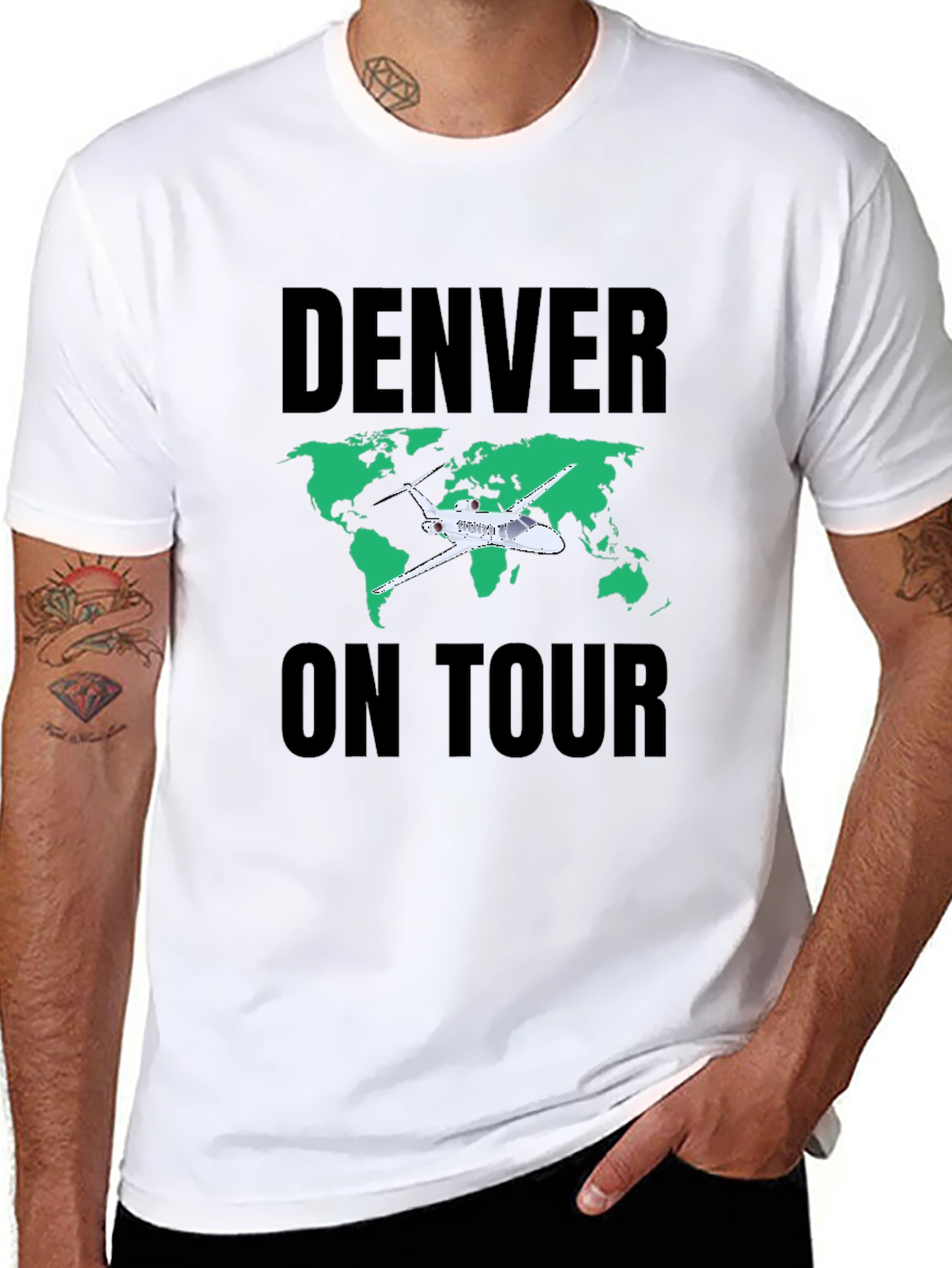 Denver On Tour Black T-Shirt with World Map