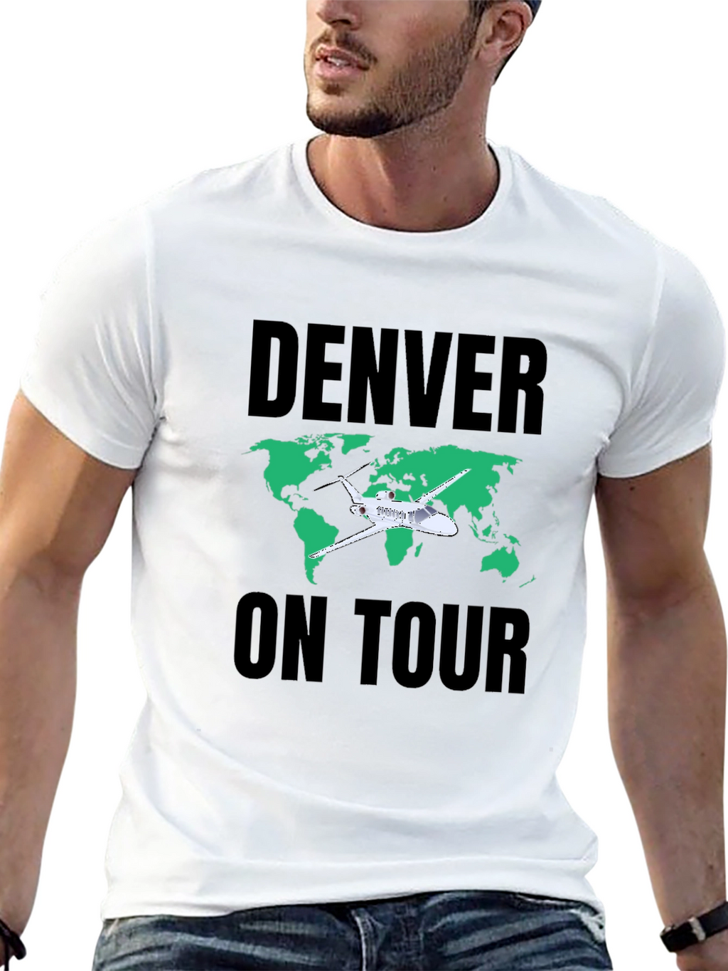 Denver On Tour Black T-Shirt with World Map