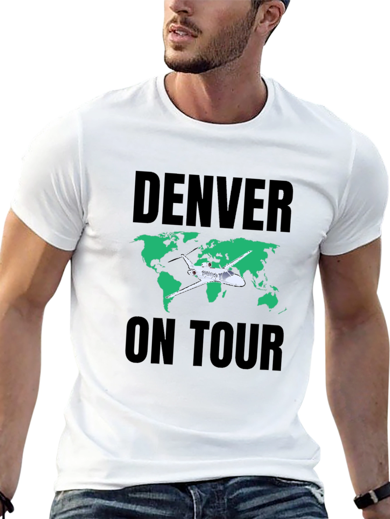 Denver On Tour Black T-Shirt with World Map