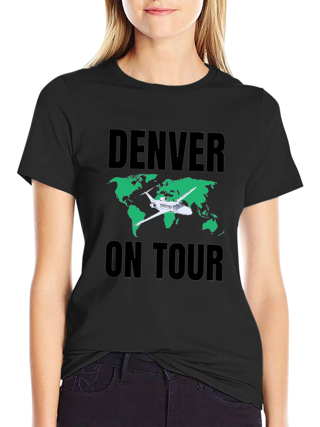 Denver On Tour Black T-Shirt with World Map