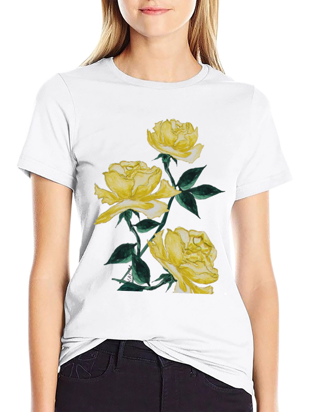 Yellow Roses Graphic Tee - Stylish Floral Design