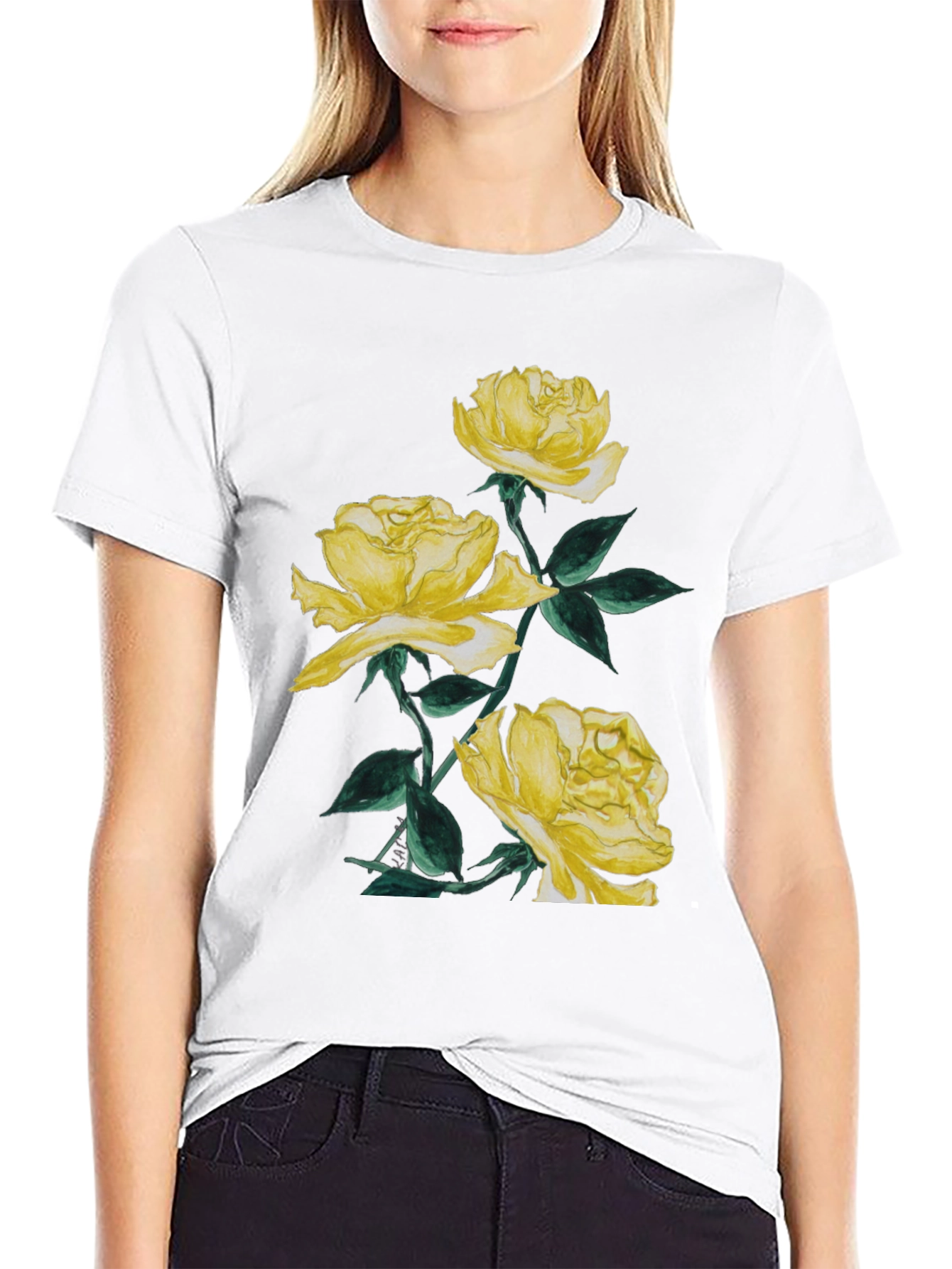 Yellow Roses Graphic Tee - Stylish Floral Design
