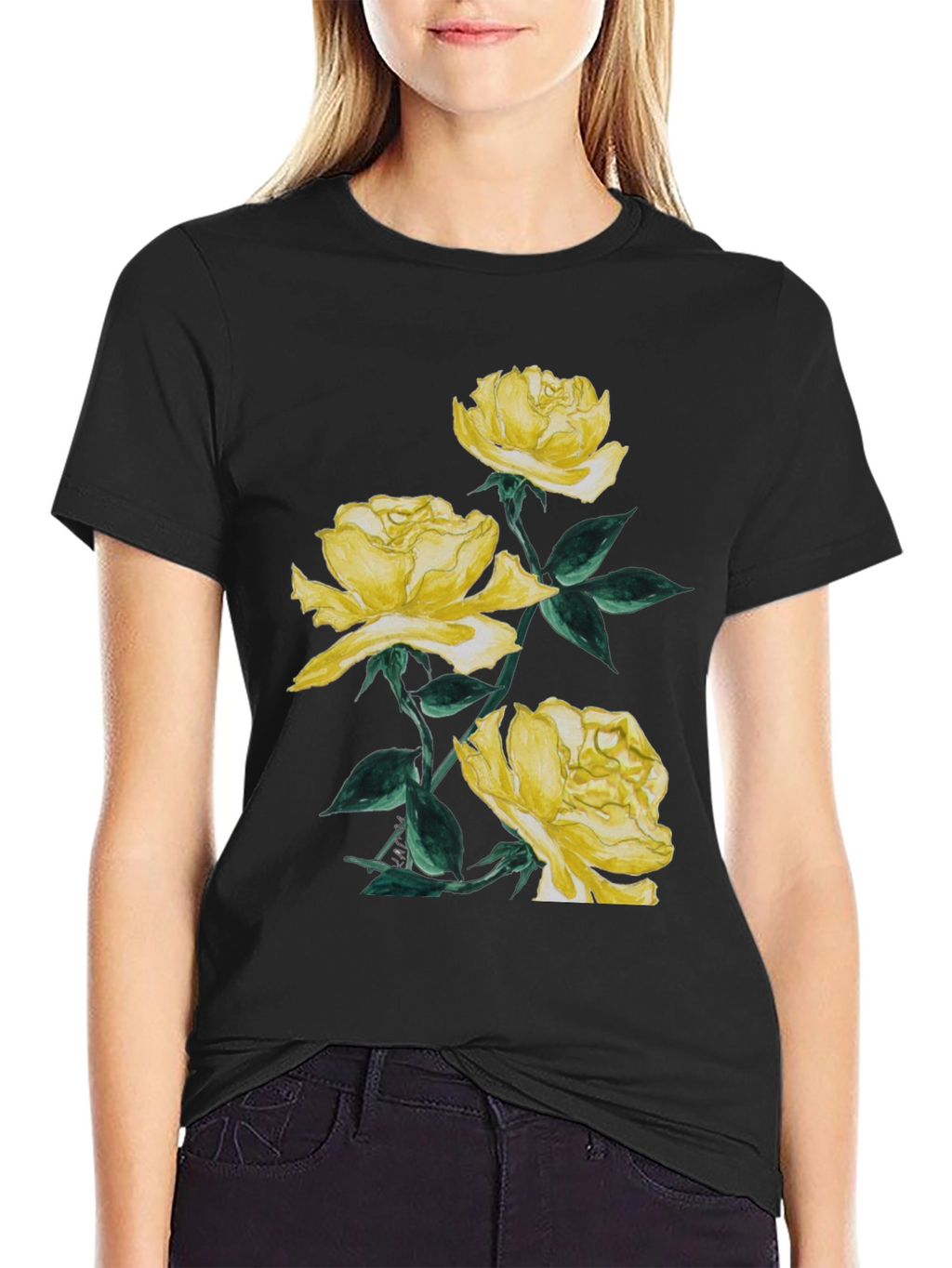 Yellow Roses Graphic Tee - Stylish Floral Design