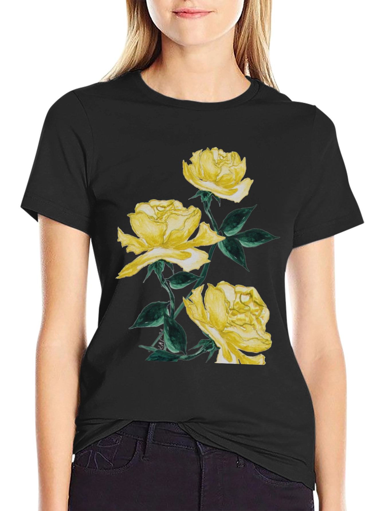 Yellow Roses Graphic Tee - Stylish Floral Design