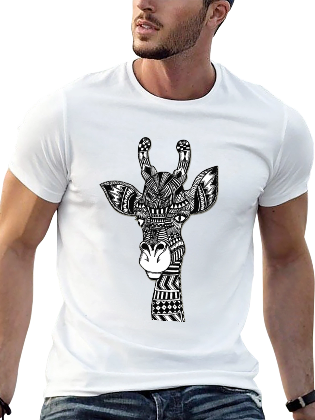 Giraffe Art Black T-Shirt Unique Design