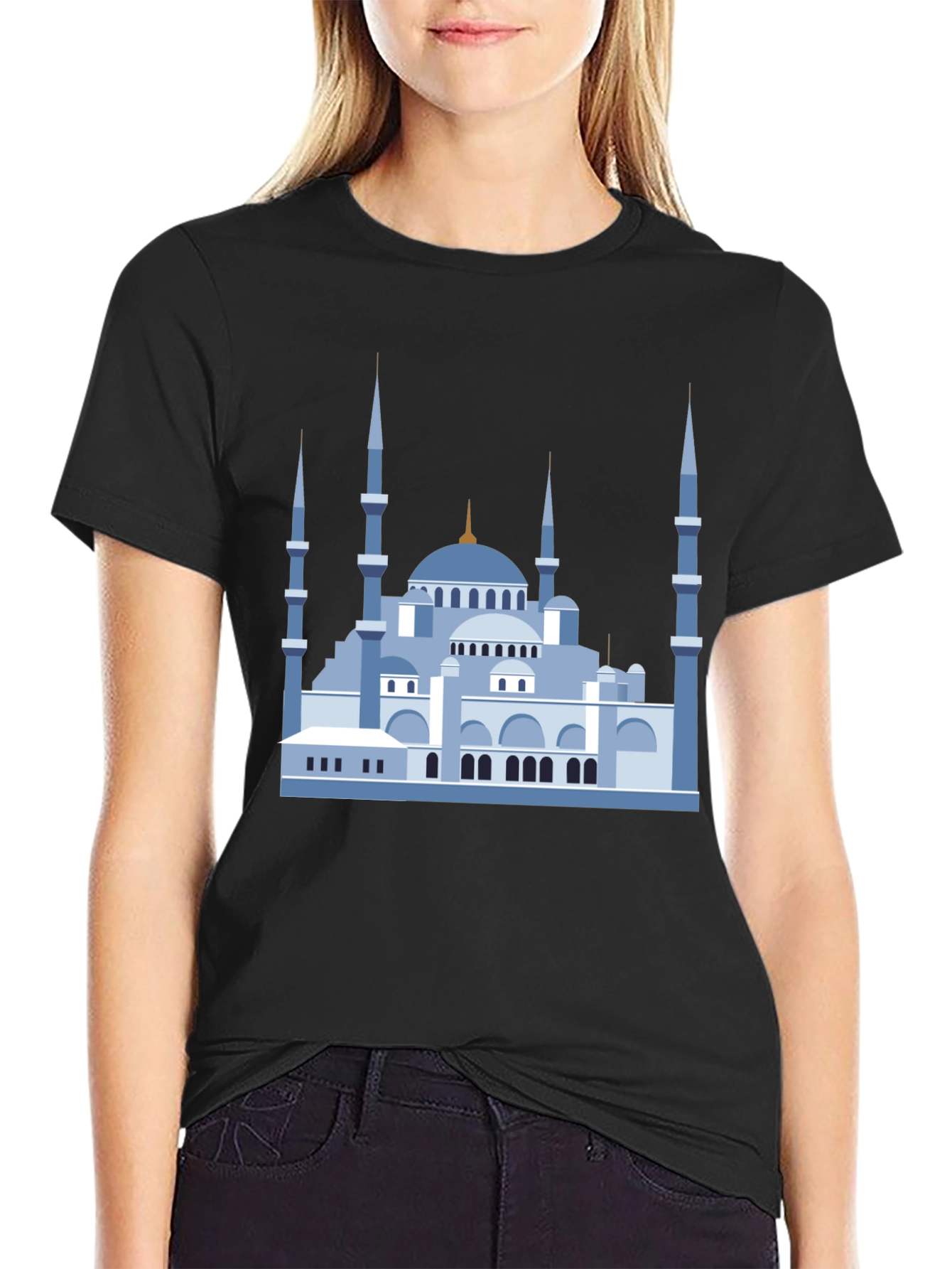 Blue Mosque Graphic T-Shirt - Black Cotton Tee