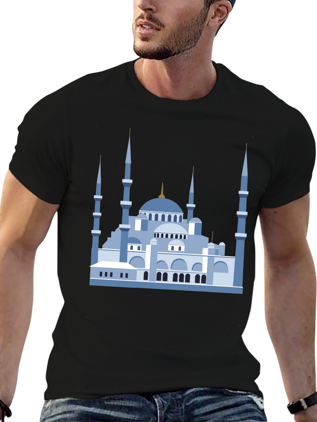 Blue Mosque Graphic T-Shirt - Black Cotton Tee