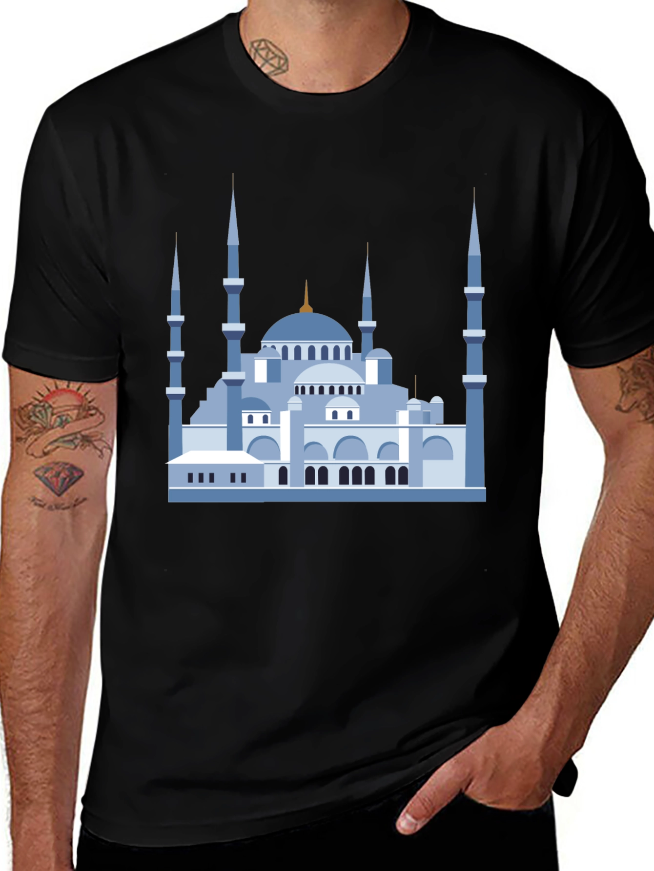 Blue Mosque Graphic T-Shirt - Black Cotton Tee