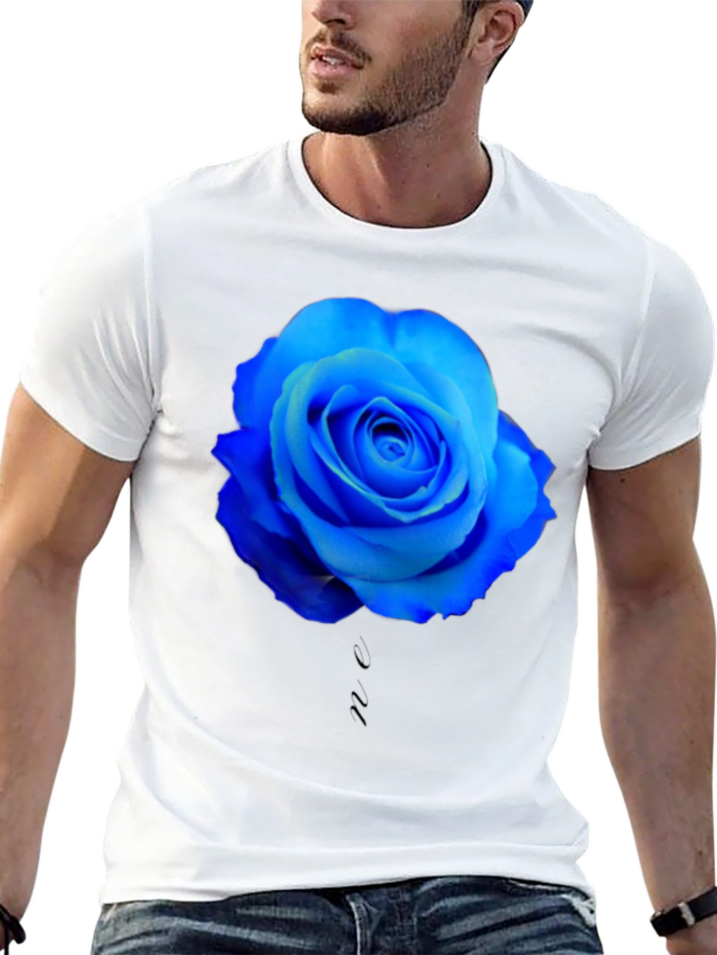 Blue Rose Graphic Black T-Shirt