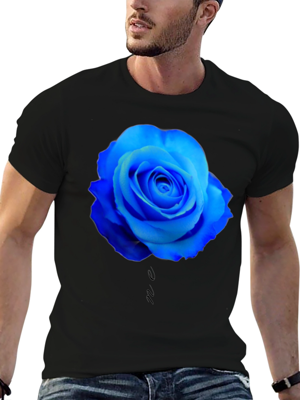 Blue Rose Graphic Black T-Shirt