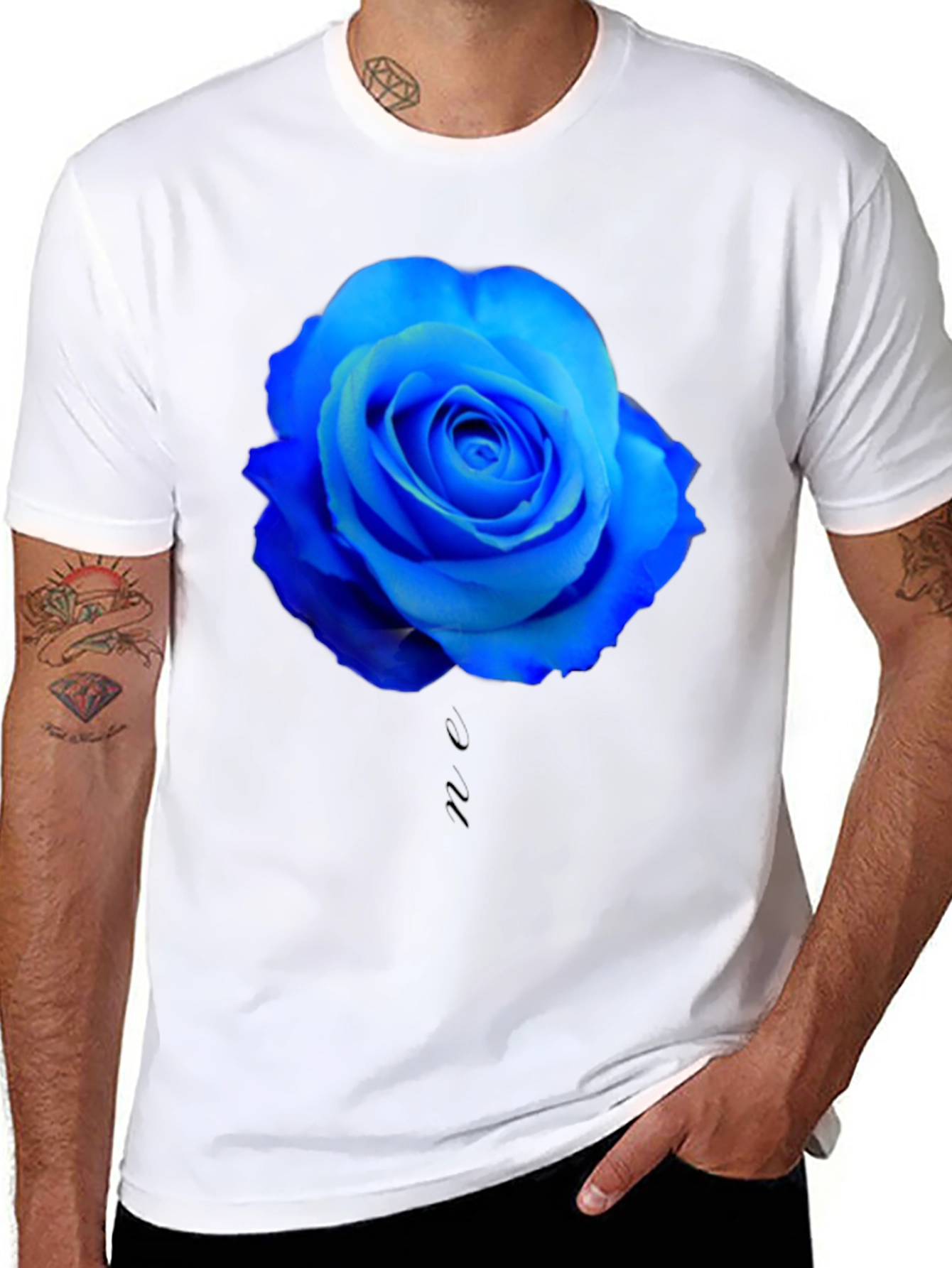 Blue Rose Graphic Black T-Shirt