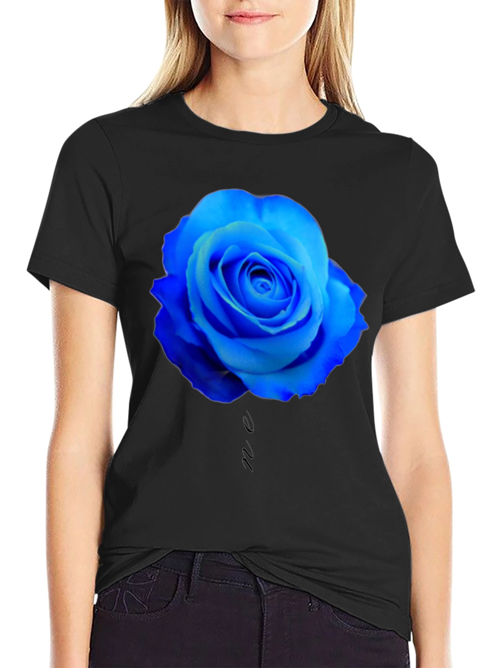 Blue Rose Graphic Black T-Shirt