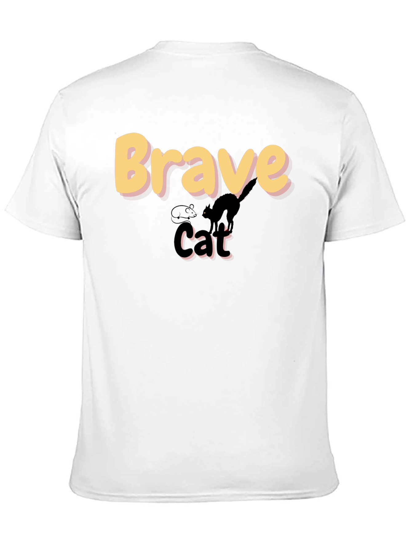 Brave Cat Graphic T-Shirt - Black Crew Neck Tee