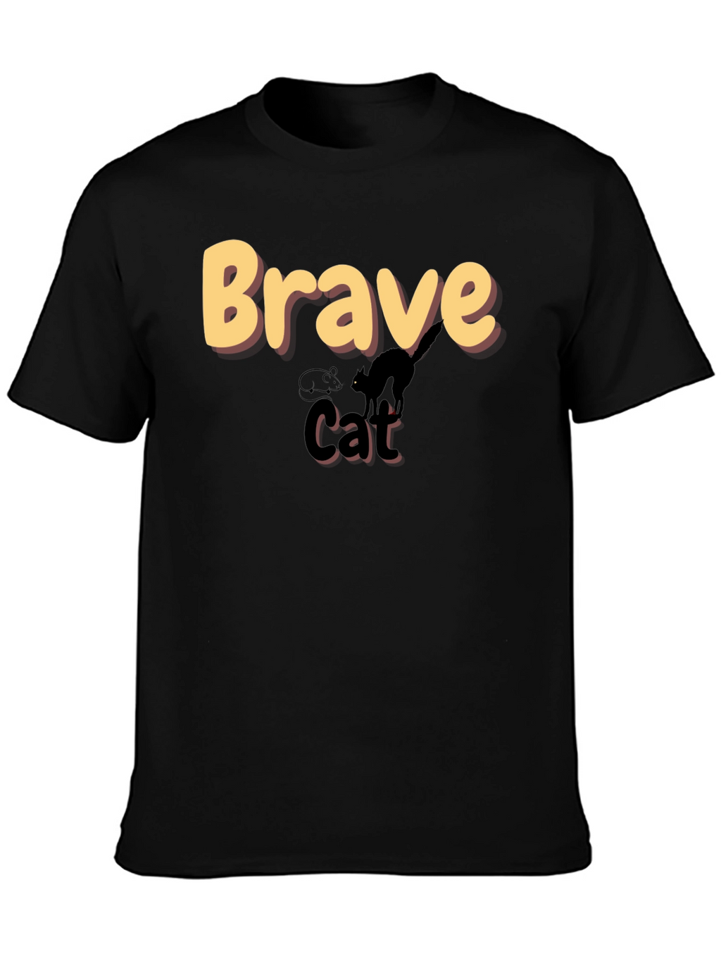 Brave Cat Graphic T-Shirt - Black Crew Neck Tee