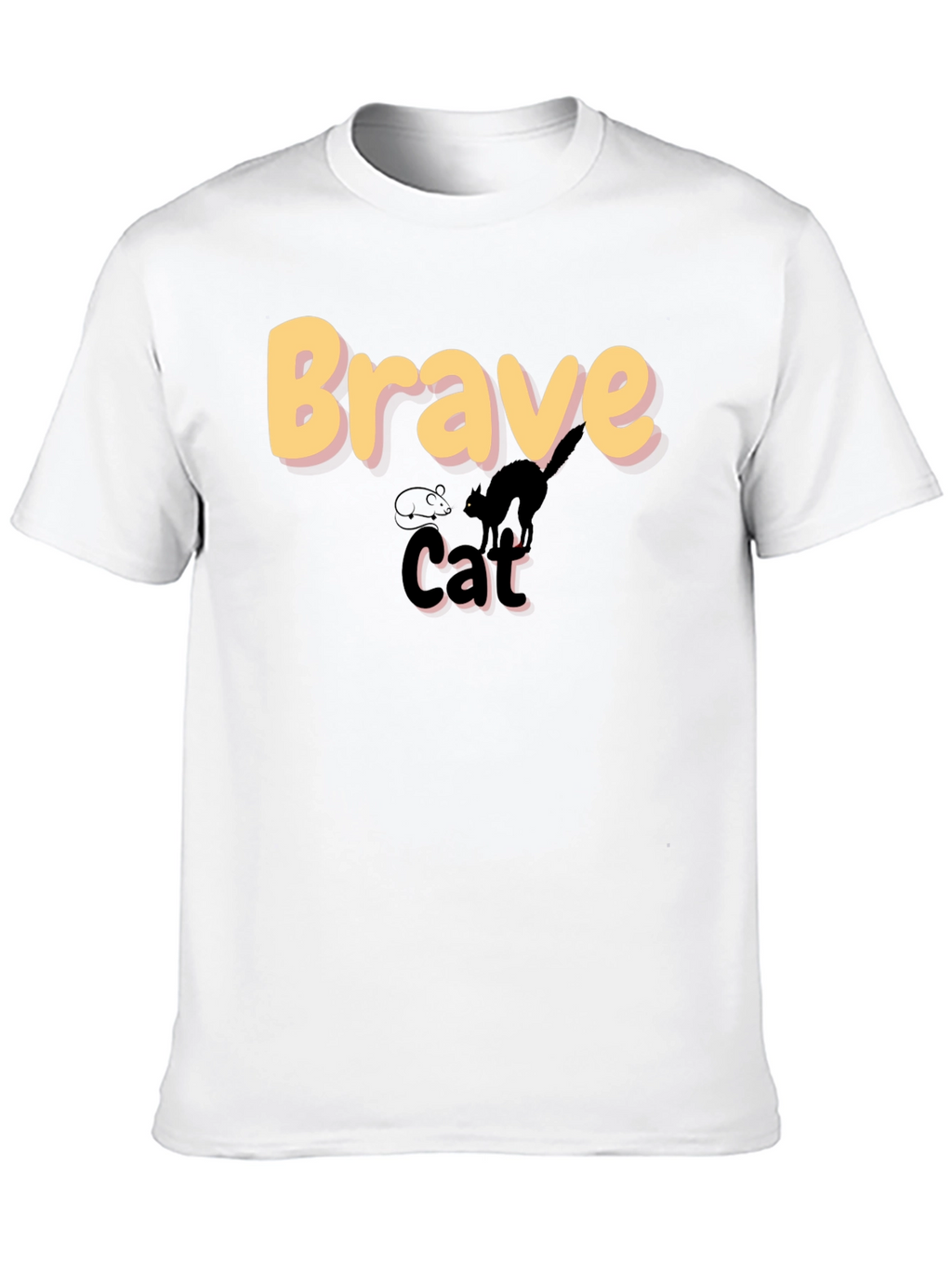 Brave Cat Graphic T-Shirt - Black Crew Neck Tee
